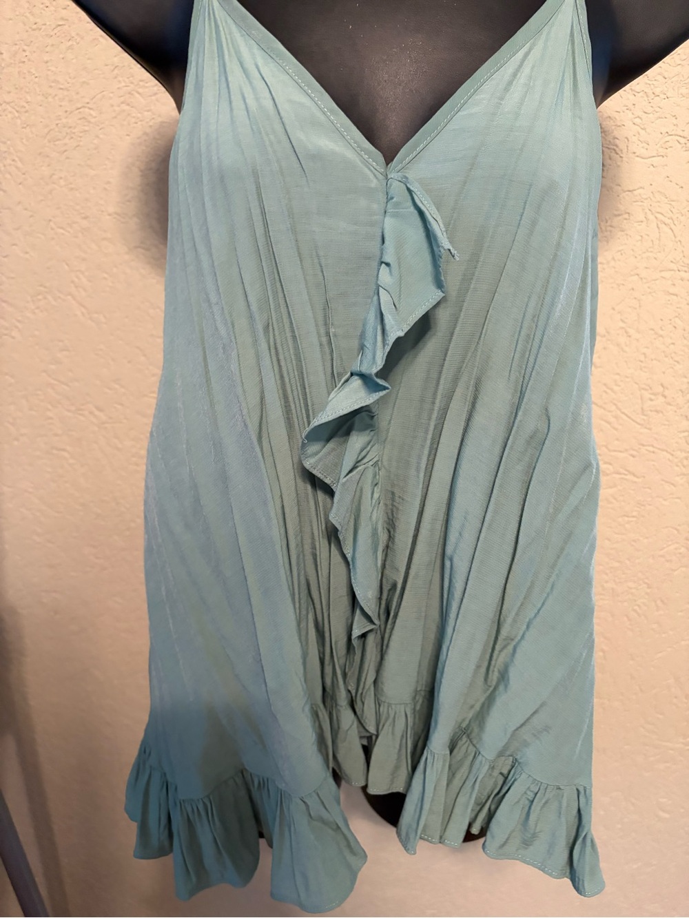 Mustard Seed Aqua Ruffle V-Neck top